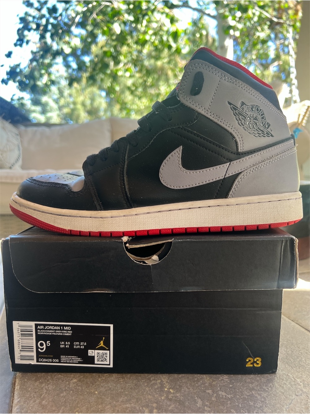 Nike Air Jordan 1 Mid Black Particle Grey Gym Red Men’s Size 9.5 w/ Box